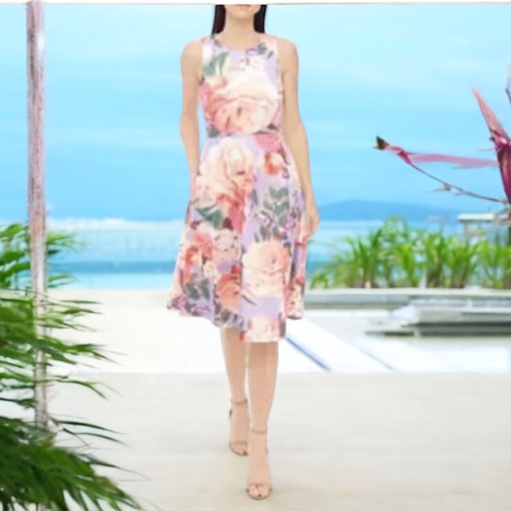 Vince Camuto sleeveless Floral Print Fit and Flare Dress Sz‎ 14
